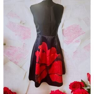 Dark Blue Red Floral Accent Sleeveless Dress Women's Formal Cocktail Woman Sz Md